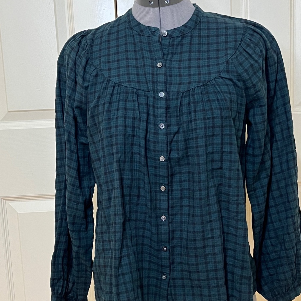 Madewell Green Black Plaid Button Down Bib Collar Shirt X-Small